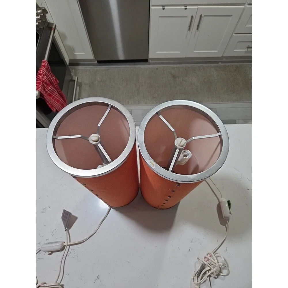 VINTAGE Pair Of IKEA MID-CENTURY MODERN MCM Orange CANISTER LAMP BY ANNE NILSSON